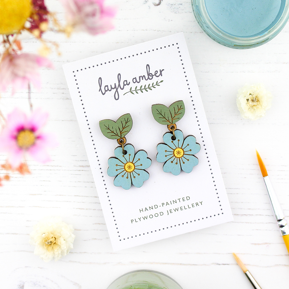 Blue Forget-Me-Not Drop Earrings - Image 2