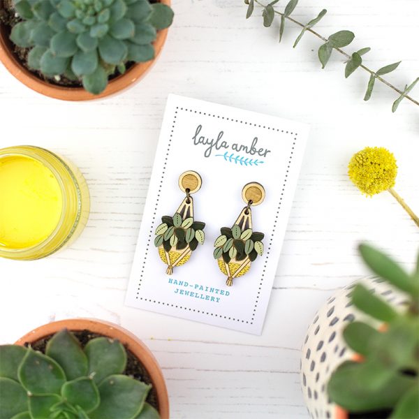 Hanging Plant Drop Earrings - Yellow - Image 2