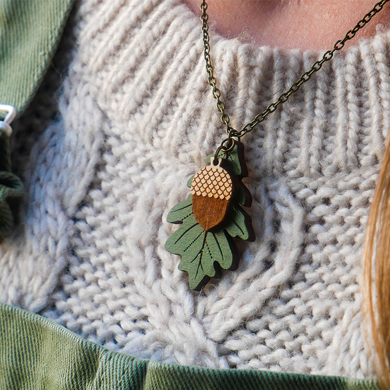 Green Oak Leaf & Acorn Necklace - Image 2