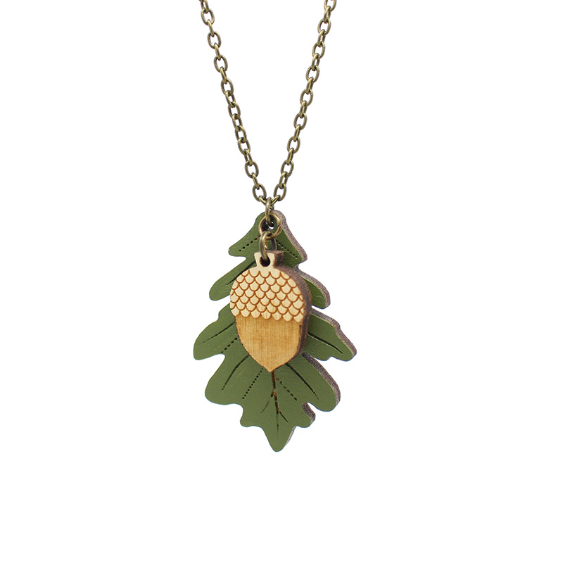 Green Oak Leaf & Acorn Necklace - Image 5
