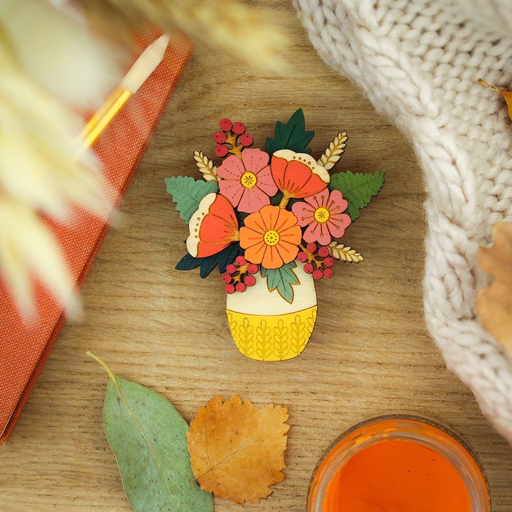 Vase of Autumn Flowers Brooch - Image 2